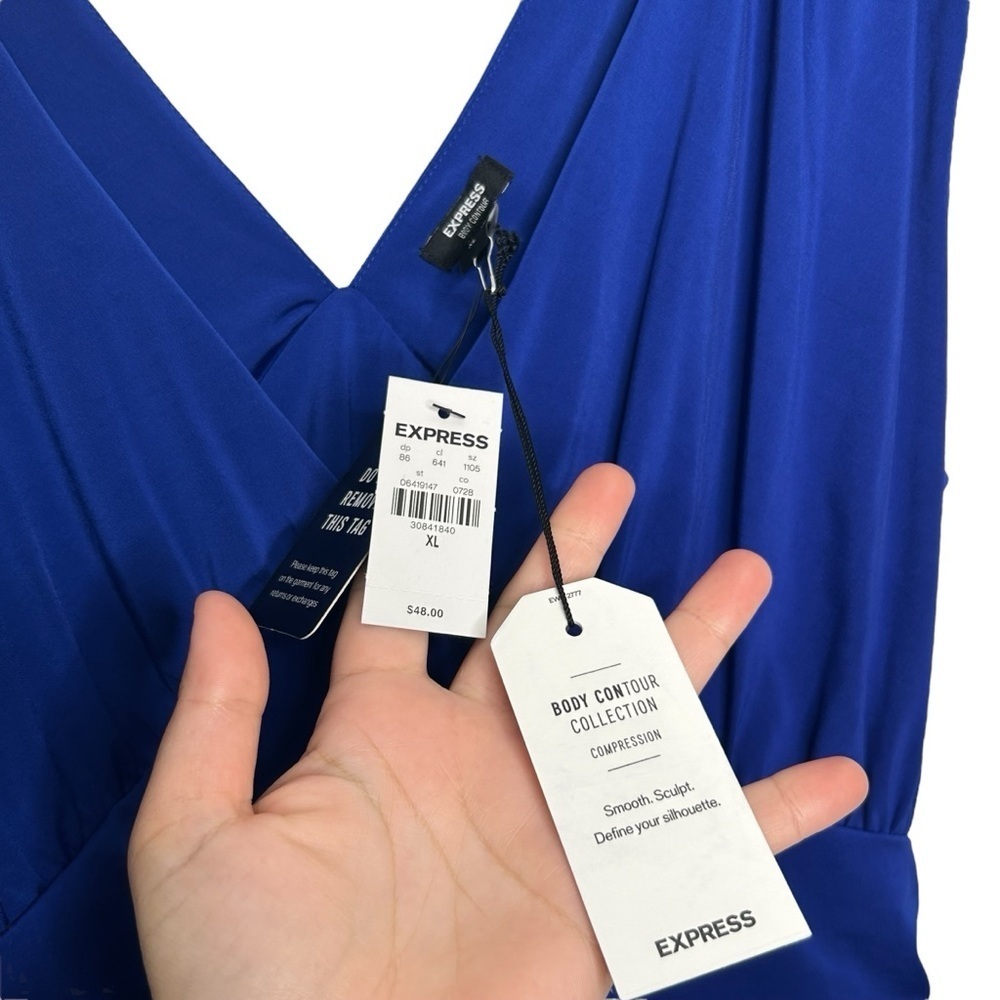 Express Royal Blue Body Contour Compression Sleeveless Ruched Bodysuit Size XL - Picture 4 of 8